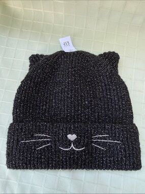New GAP Black Sparkle Cat Ear Knit Hat